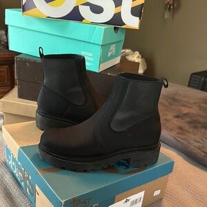 Black Slip-On Ankle Boots with Textured Upper